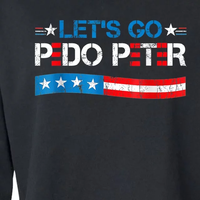 Let's Go Pedo Peter Distressed American US Flag Cropped Pullover Crew