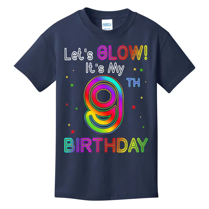 Lets Glow Party Birthday Its My 9th Birthday 9 Years Old Kids T-Shirt