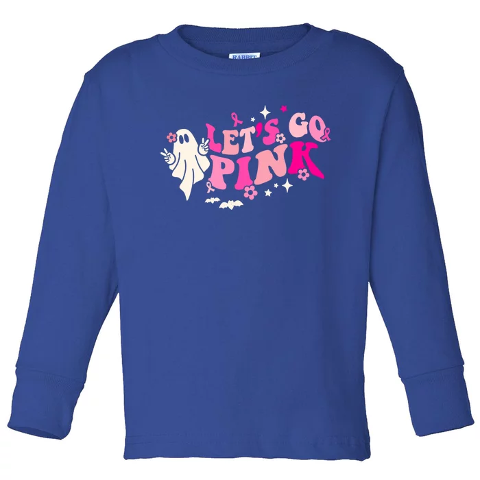 Let's Go Pink Ghost Ribbon Breast Cancer Awareness Halloween Gift Toddler Long Sleeve Shirt