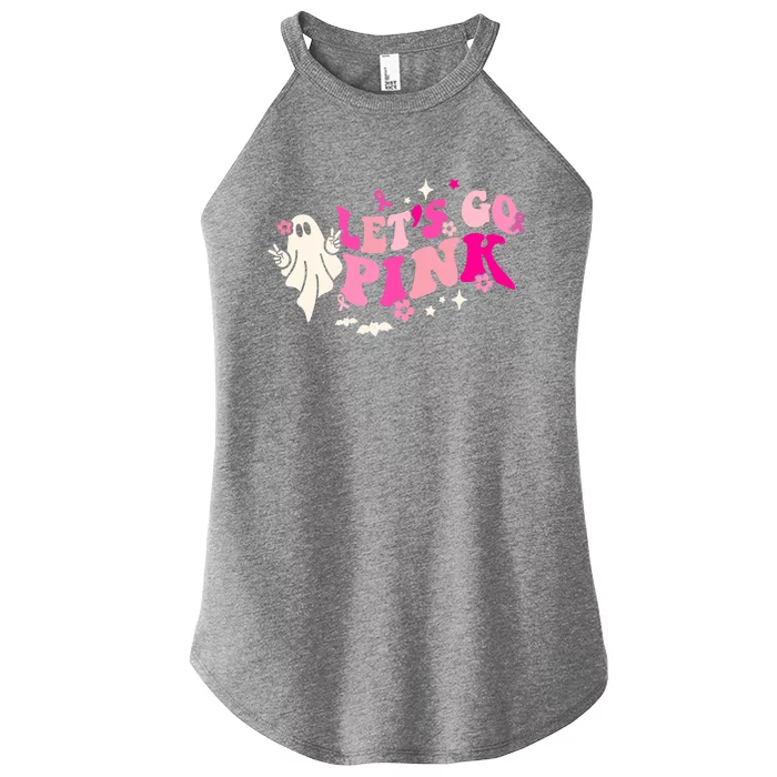 Let's Go Pink Ghost Ribbon Breast Cancer Awareness Halloween Gift Women’s Perfect Tri Rocker Tank