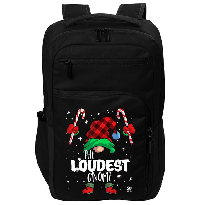 Loudest Gnome Red Buffalo Plaid Matching Family Christmas Impact Tech Backpack