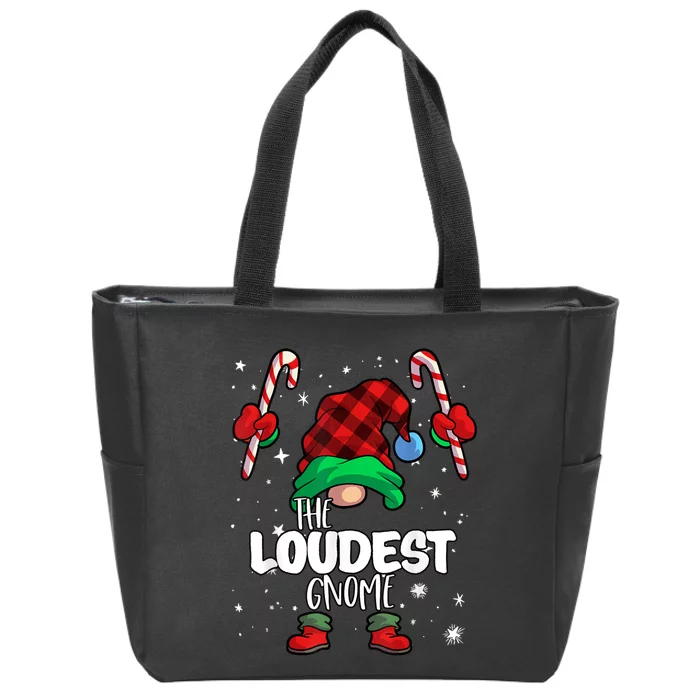 Loudest Gnome Red Buffalo Plaid Matching Family Christmas Zip Tote Bag