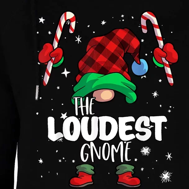 Loudest Gnome Red Buffalo Plaid Matching Family Christmas Womens Funnel Neck Pullover Hood