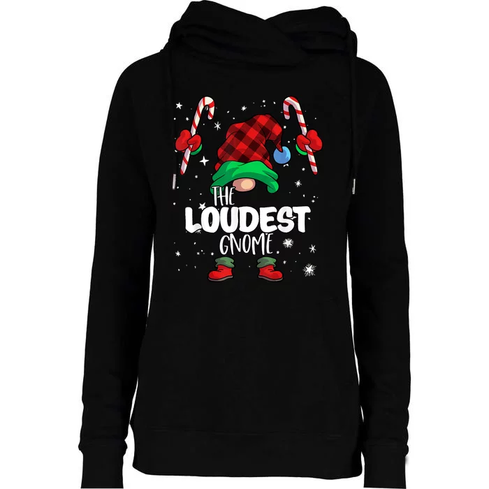 Loudest Gnome Red Buffalo Plaid Matching Family Christmas Womens Funnel Neck Pullover Hood