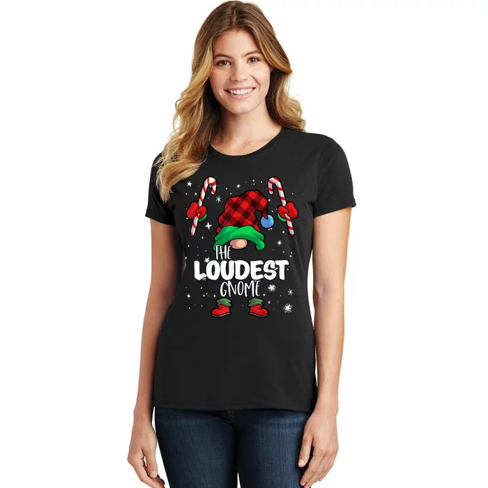 Loudest Gnome Red Buffalo Plaid Matching Family Christmas Women's T-Shirt