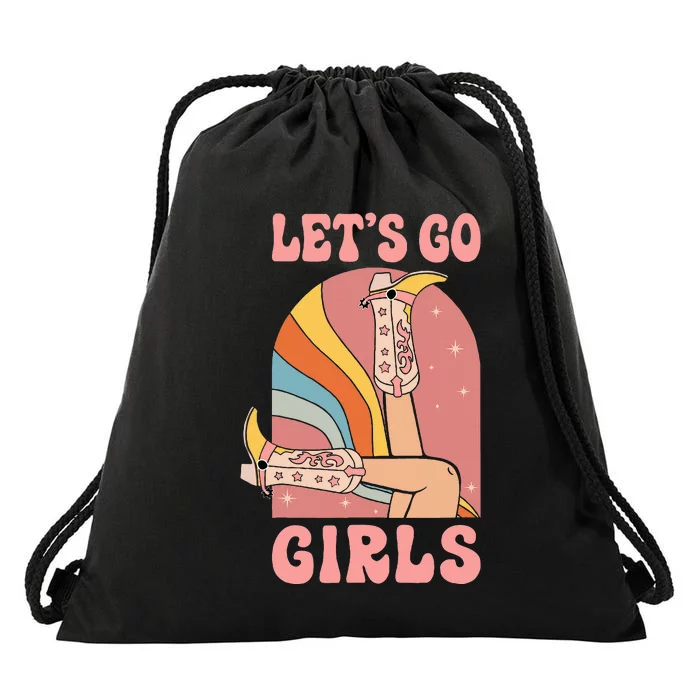 Lets Go Retro Cow Bride Bridesmaid Bachelorette Drawstring Bag