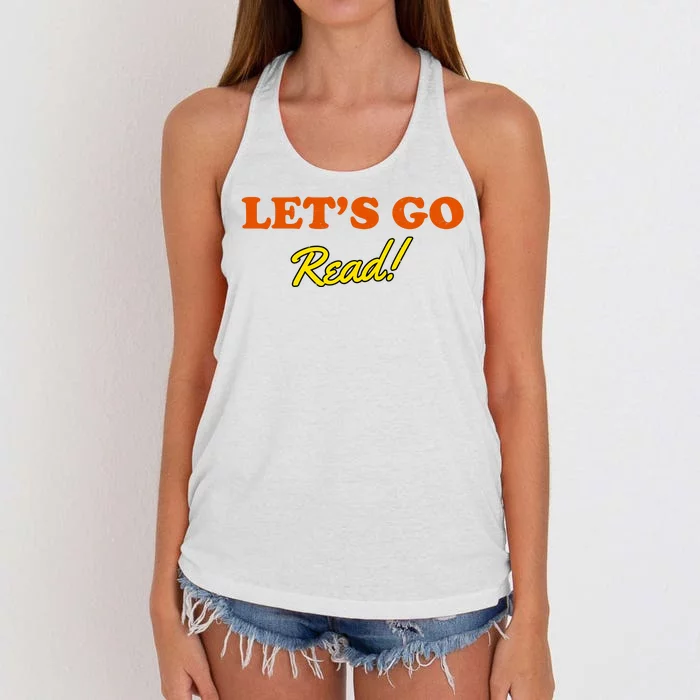 Lets Go Read Distress Book Club Women's Knotted Racerback Tank