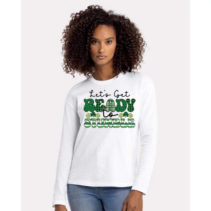 Let's Get Ready To Stumble Plaid St Pattricks Day Womens Cotton Relaxed Long Sleeve T-Shirt