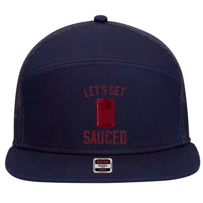 Let's Get Sauced Funny Cranberry Sauce Thanksgiving Food 7 Panel Mesh Trucker Snapback Hat