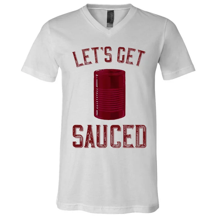 Let's Get Sauced Funny Cranberry Sauce Thanksgiving Food V-Neck T-Shirt