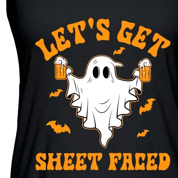 LetS Get Sheet Faced Funny Ghost Halloween Beer Drinking Ladies Essential Flowy Tank