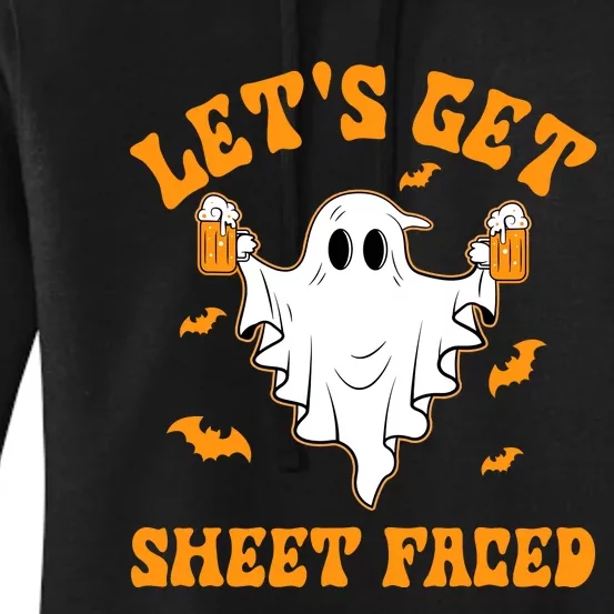 LetS Get Sheet Faced Funny Ghost Halloween Beer Drinking Women's Pullover Hoodie