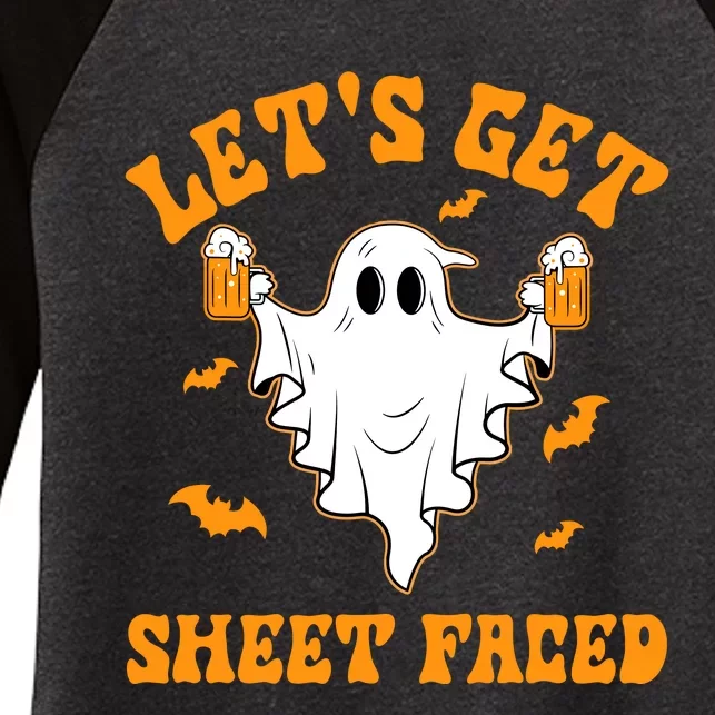 LetS Get Sheet Faced Funny Ghost Halloween Beer Drinking Women's Tri-Blend 3/4-Sleeve Raglan Shirt