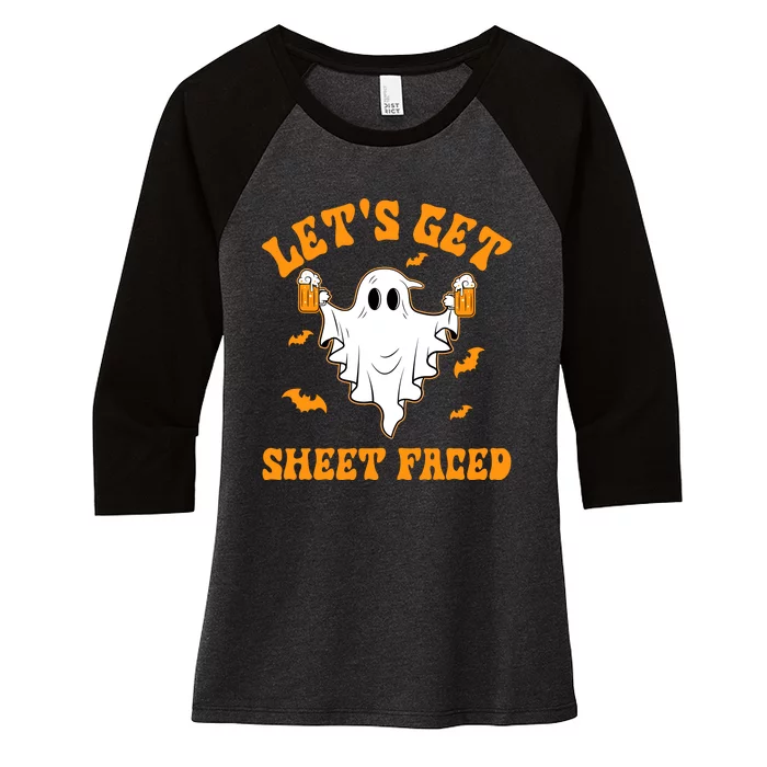 LetS Get Sheet Faced Funny Ghost Halloween Beer Drinking Women's Tri-Blend 3/4-Sleeve Raglan Shirt