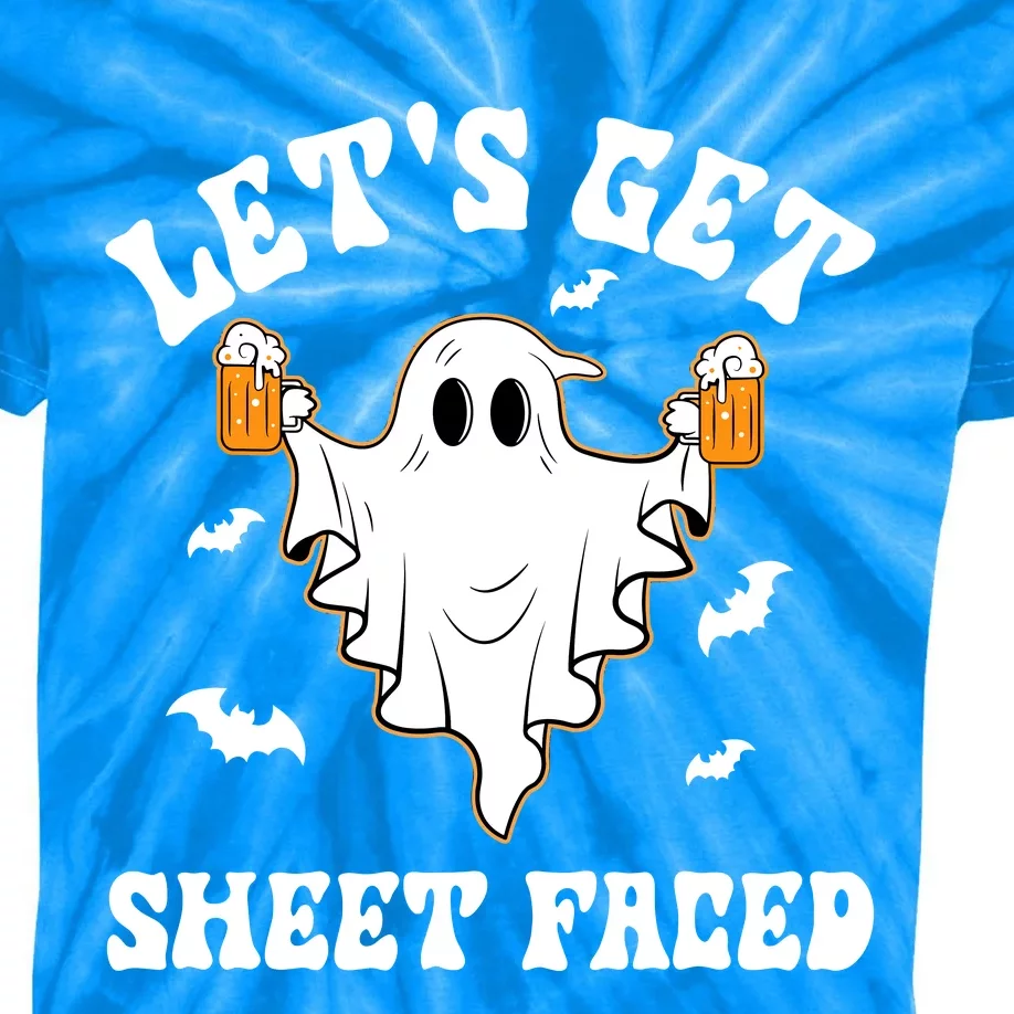 LetS Get Sheet Faced Funny Ghost Halloween Beer Drinking Kids Tie-Dye T-Shirt