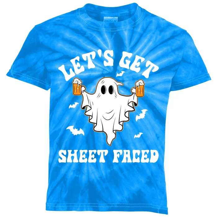 LetS Get Sheet Faced Funny Ghost Halloween Beer Drinking Kids Tie-Dye T-Shirt