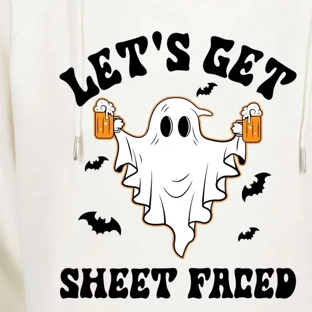 LetS Get Sheet Faced Funny Ghost Halloween Beer Drinking Womens Funnel Neck Pullover Hood