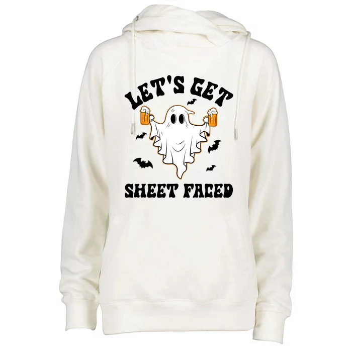 LetS Get Sheet Faced Funny Ghost Halloween Beer Drinking Womens Funnel Neck Pullover Hood