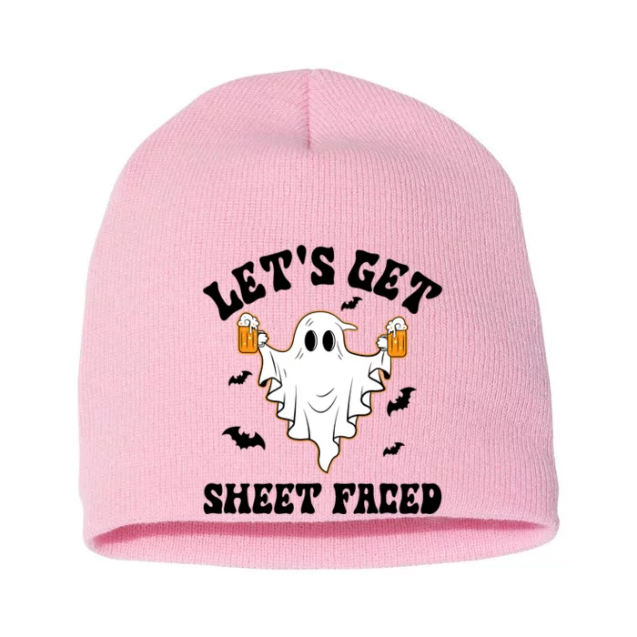 LetS Get Sheet Faced Funny Ghost Halloween Beer Drinking Short Acrylic Beanie