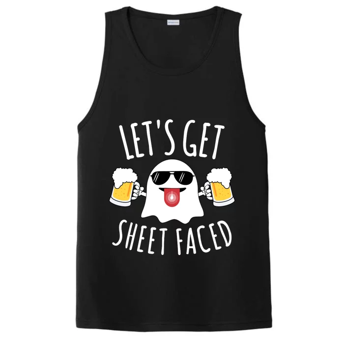 LetS Get Sheet Faced Funny Ghost Halloween Beer Drinking Performance Tank