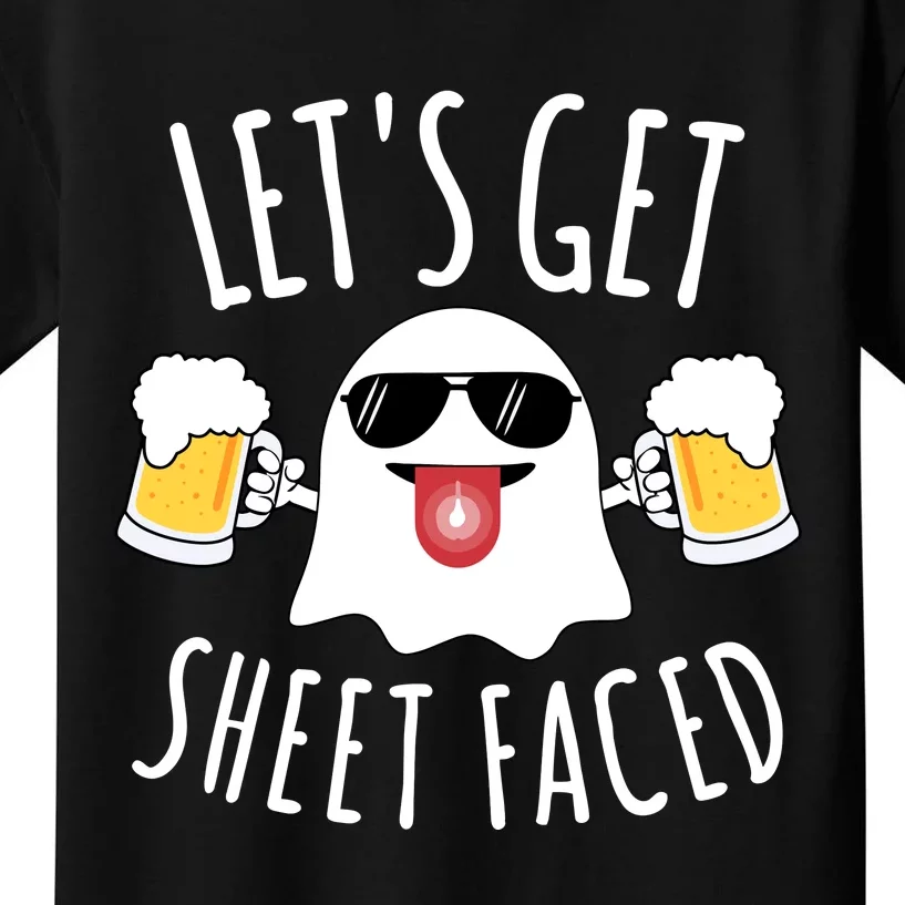 LetS Get Sheet Faced Funny Ghost Halloween Beer Drinking Kids T-Shirt