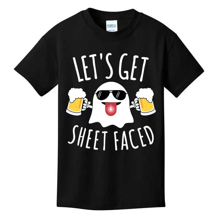 LetS Get Sheet Faced Funny Ghost Halloween Beer Drinking Kids T-Shirt