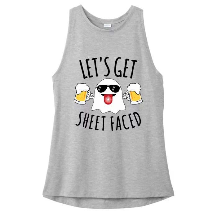 LetS Get Sheet Faced Funny Ghost Halloween Beer Drinking Ladies Tri-Blend Wicking Tank