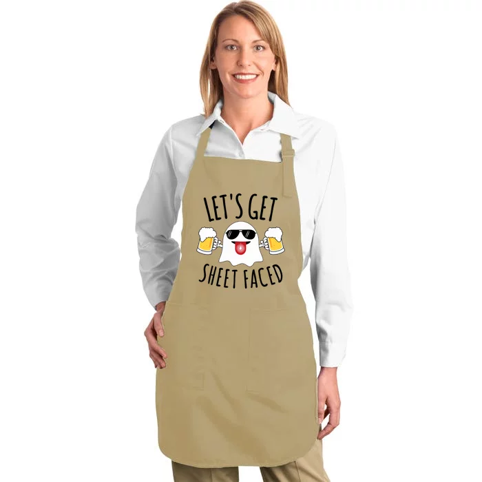 LetS Get Sheet Faced Funny Ghost Halloween Beer Drinking Full-Length Apron With Pocket