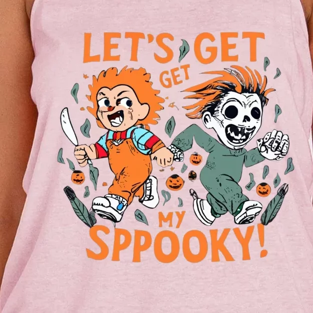 LETS GET SPOOKY WITCHES Funny Halloween Quote Women's Knotted Racerback Tank