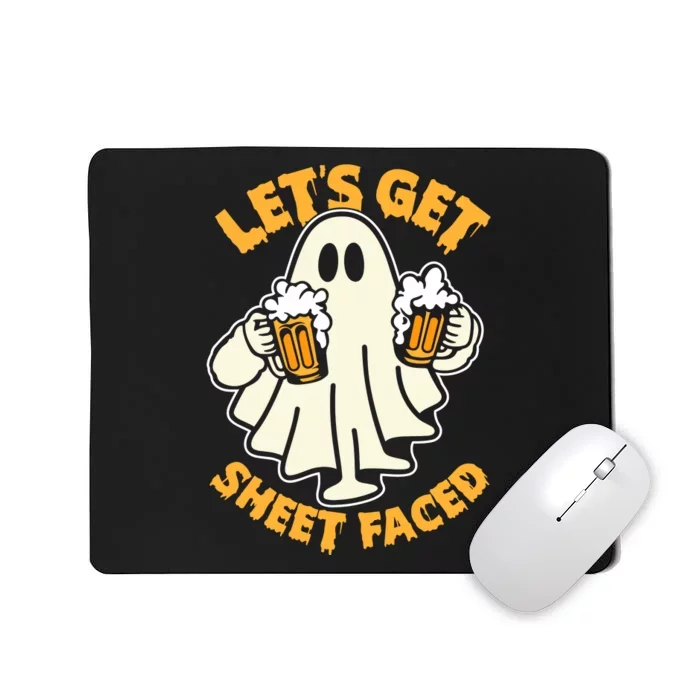 LetS Get Sheet Faced Funny Ghost Halloween Beer Drinking Mousepad