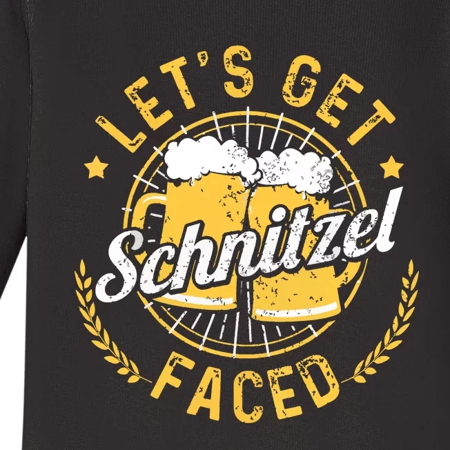 Lets Get Schnitzel Faced Oktoberfest German Funny Gift Baby Long Sleeve Bodysuit