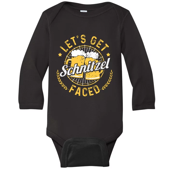 Lets Get Schnitzel Faced Oktoberfest German Funny Gift Baby Long Sleeve Bodysuit