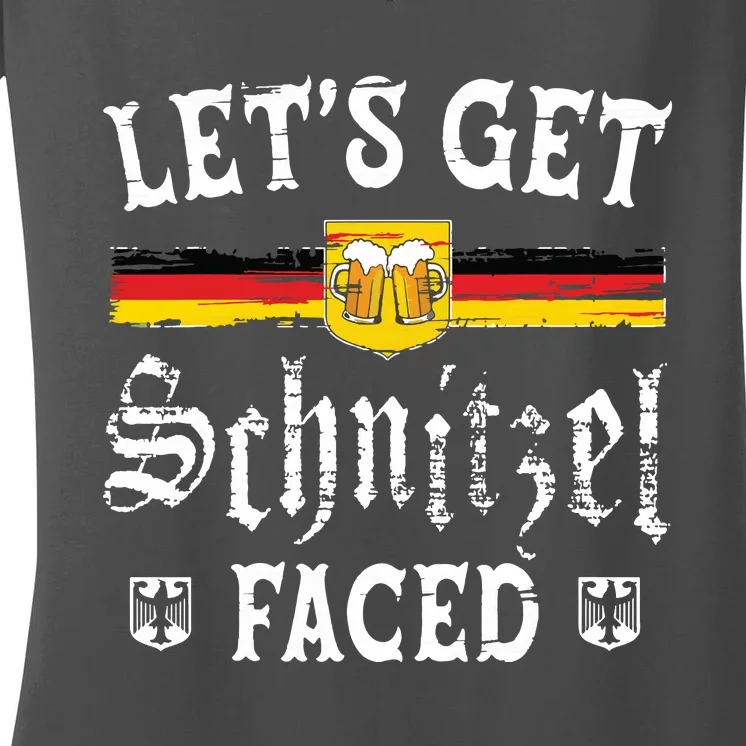 Lets Get Schnitzel Faced Funny Oktoberfest Women's V-Neck T-Shirt