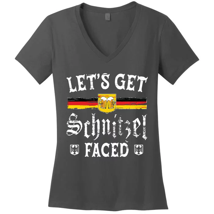 Lets Get Schnitzel Faced Funny Oktoberfest Women's V-Neck T-Shirt