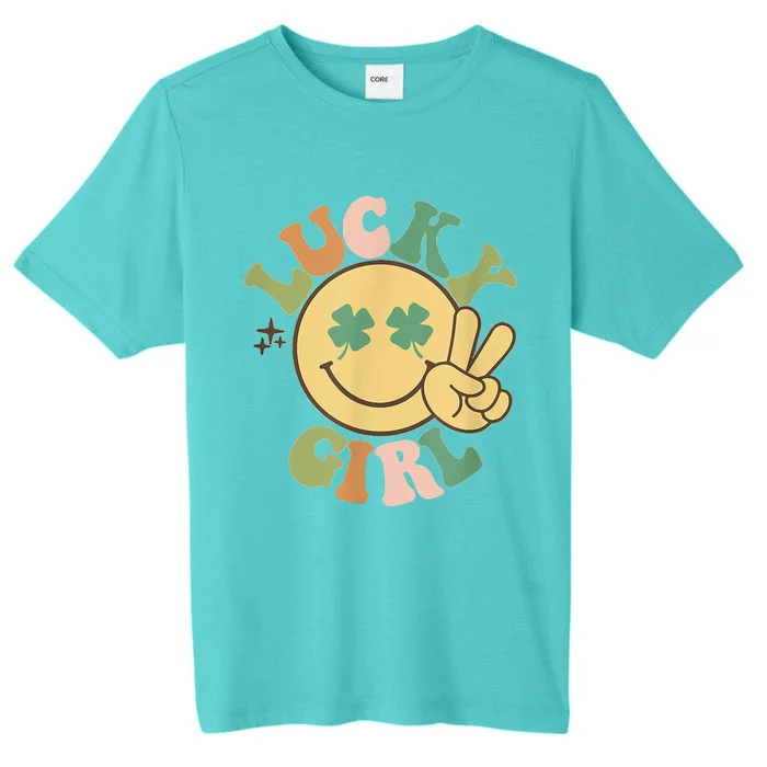 Lucky Girl St. Patricks Day Retro Smiling Face Shamrock ChromaSoft Performance T-Shirt