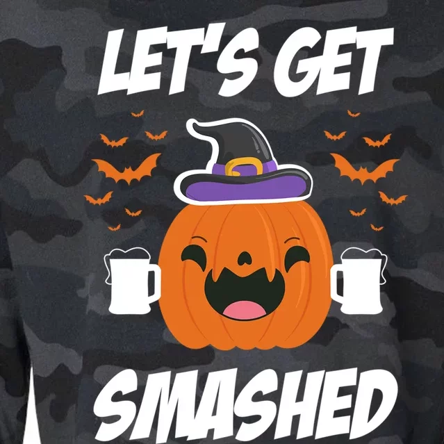 Lets Get Smashed Funny Pumpkin Halloween Costume Gift Cropped Pullover Crew