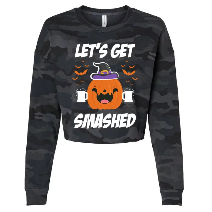 Lets Get Smashed Funny Pumpkin Halloween Costume Gift Cropped Pullover Crew