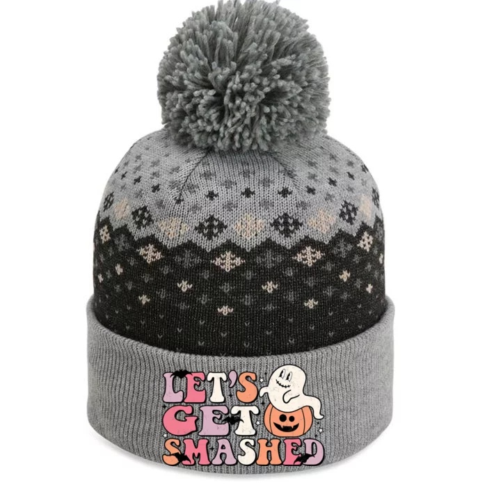 LetS Get Smashed Pumpkin Ghost Halloween Gift The Baniff Cuffed Pom Beanie