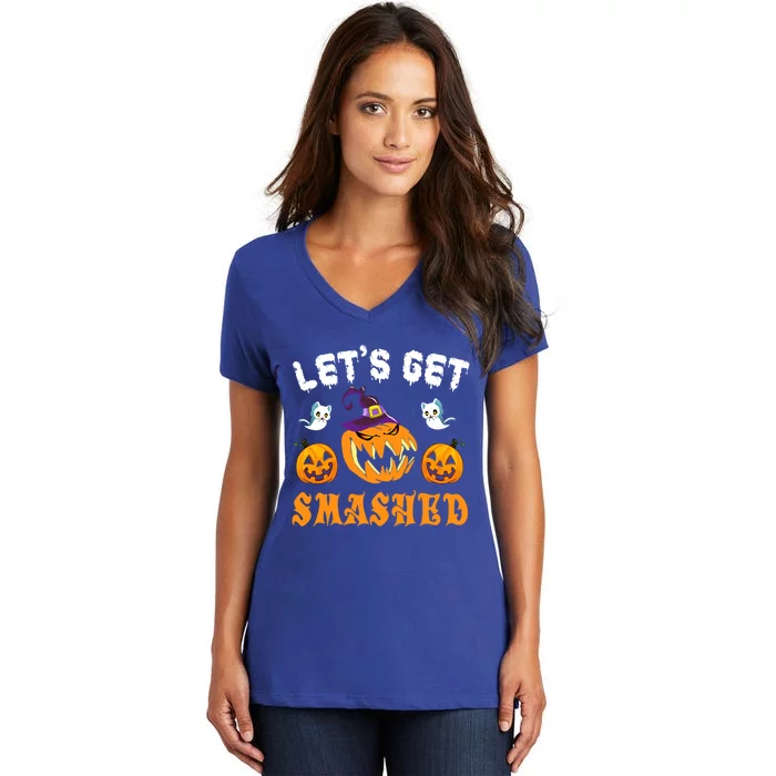 LetS Get Smashed Pumpkin Funny Halloween Gift Women's V-Neck T-Shirt