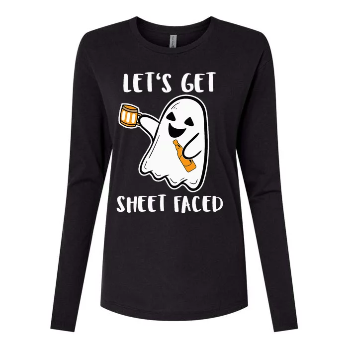 Let's Get Sheet Faced Boos Beer Drinking Boo Ghost Halloween Womens Cotton Relaxed Long Sleeve T-Shirt