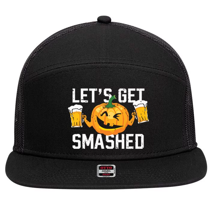 Lets Get Smashed Funny Pumpkin Beer Halloween Costume 7 Panel Mesh Trucker Snapback Hat