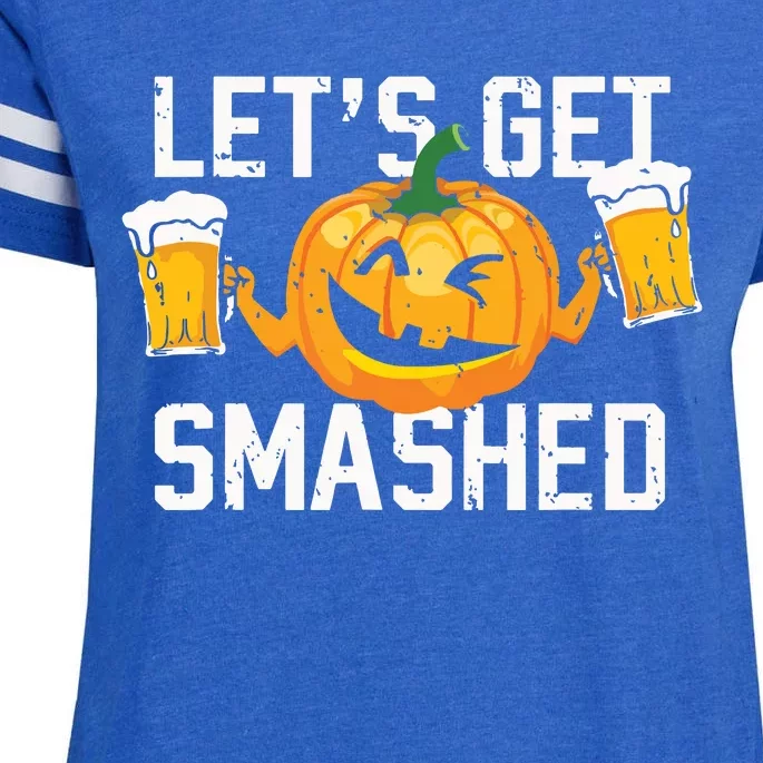 Lets Get Smashed Funny Pumpkin Beer Halloween Costume Enza Ladies Jersey Football T-Shirt