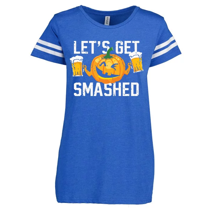 Lets Get Smashed Funny Pumpkin Beer Halloween Costume Enza Ladies Jersey Football T-Shirt