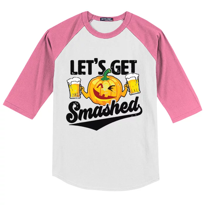 Lets Get Smashed Funny Pumpkin Beer Halloween Kids Colorblock Raglan Jersey