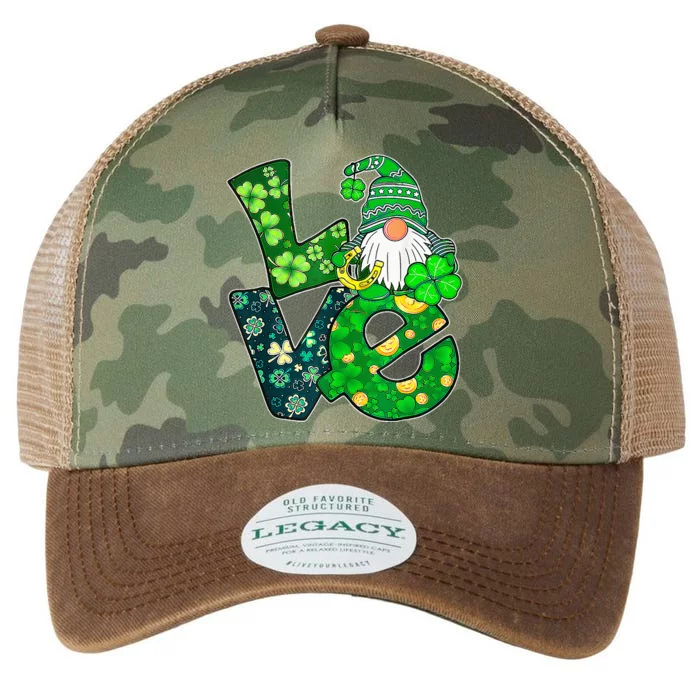 Love Gnome Shamrock Horseshoe Lucky Happy St Patricks Day Legacy Tie Dye Trucker Hat