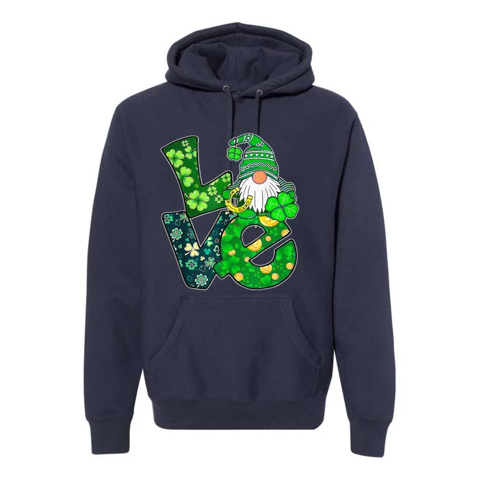 Love Gnome Shamrock Horseshoe Lucky Happy St Patricks Day Premium Hoodie