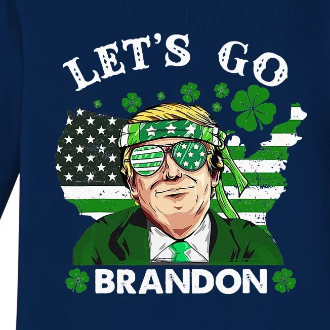 Let's Go Shamrock Brandon St Patrick Day Trump Baby Long Sleeve Bodysuit