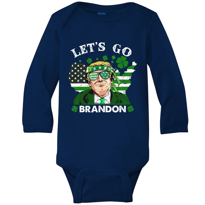 Let's Go Shamrock Brandon St Patrick Day Trump Baby Long Sleeve Bodysuit