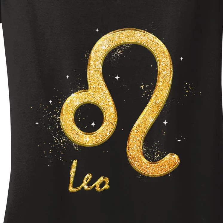 Leo Golden Sign Zodiac July August Birthday Women's V-Neck T-Shirt