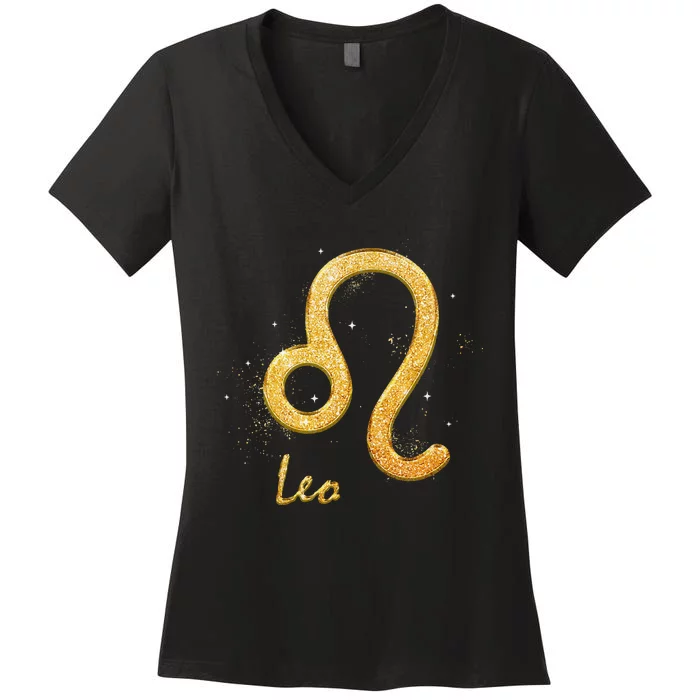 Leo Golden Sign Zodiac July August Birthday Women's V-Neck T-Shirt